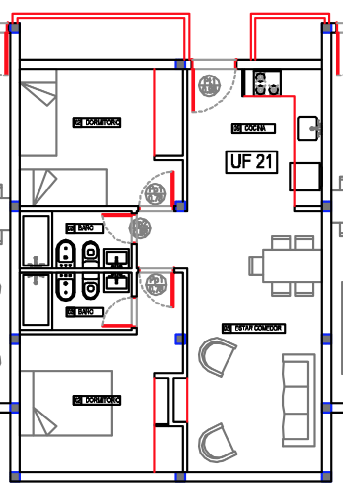 D216 - Departamento de 2 dormitorios - Cochera - Edificio Aiken de 62m2 - Zona centro